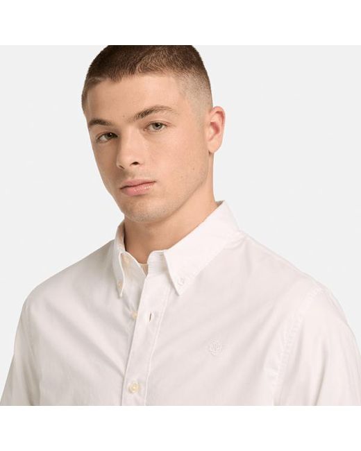 Timberland Long-sleeve Stretch Poplin Shirt For Men In White, Man, White, Size: L