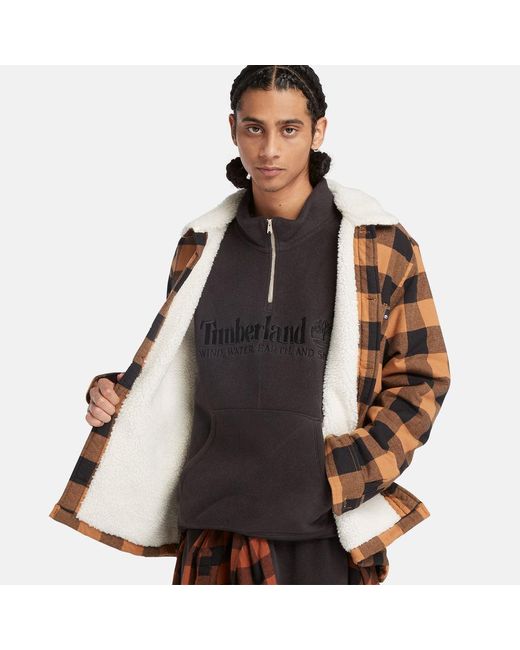 Timberland Brown Buffalo Plaid High Pile Fleece-lined Overshirt for men