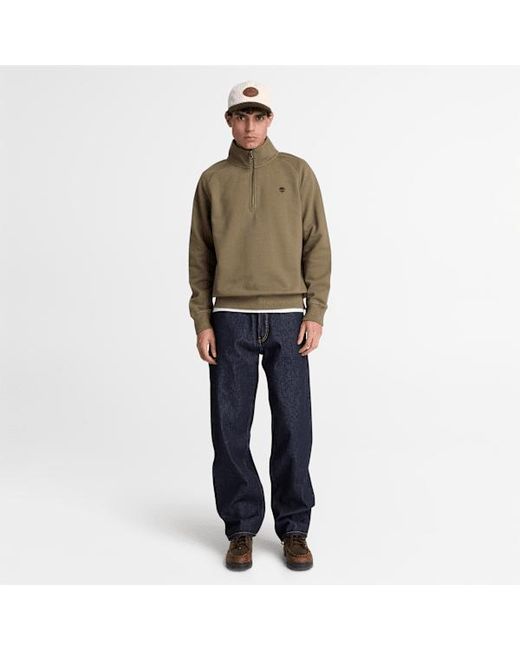 Timberland Green Exeter River Embroidered Logo Quarter-Zip Sweatshirt For for men