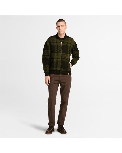 Timberland Plaid Full Zip Cardigan For Men In Green, Man, Green, Size: L for men