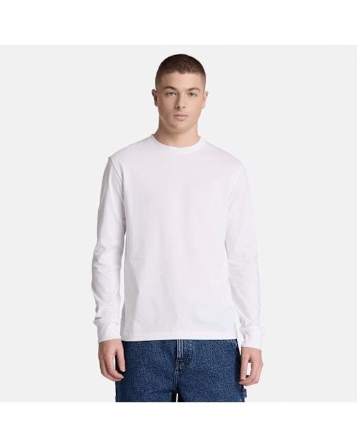 Timberland White Dunstan River Slim Embroidered Long-Sleeve T-Shirt For for men