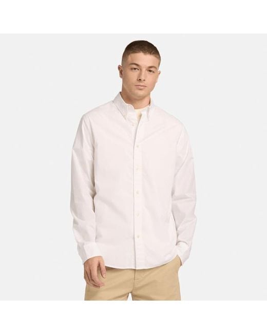 Timberland Long-sleeve Stretch Poplin Shirt For Men In White, Man, White, Size: L