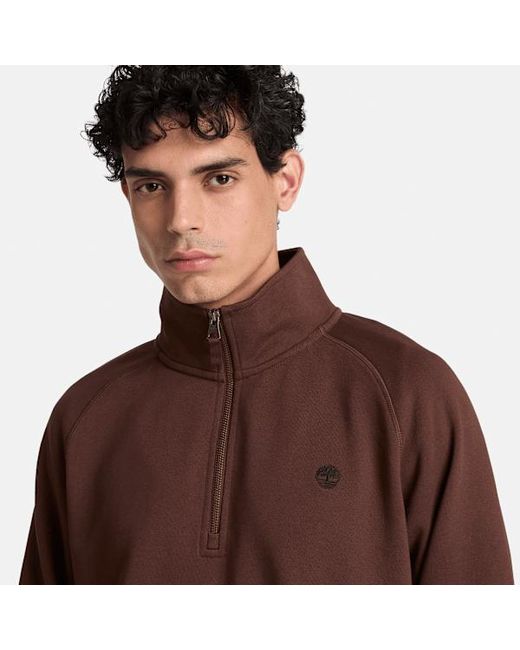 Timberland Brown Exeter River Embroidered Logo Quarter-Zip Sweatshirt For for men