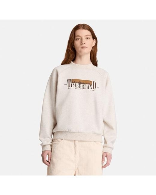 Timberland White Brushed Back Graphic Crew Sweatshirt For