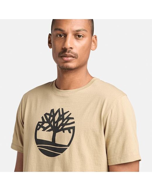 Timberland Natural Kennebec River Tree Logo T-shirt For Men In Beige, Man, Beige, Size: L for men