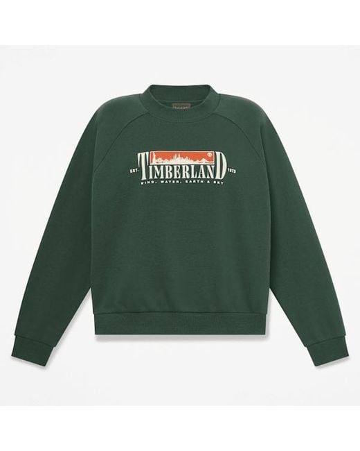 Timberland Green Brushed Back Graphic Crew Sweatshirt For