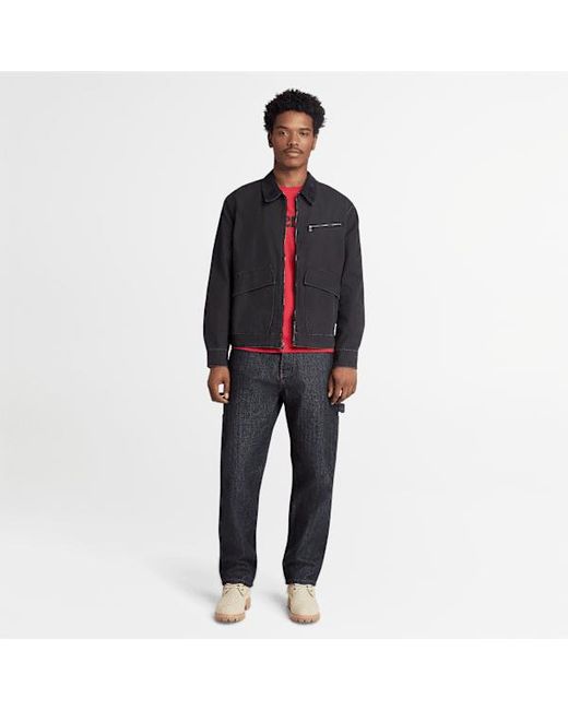 Timberland Black Strafford Quilted Washed Canvas Printed Jacket for men
