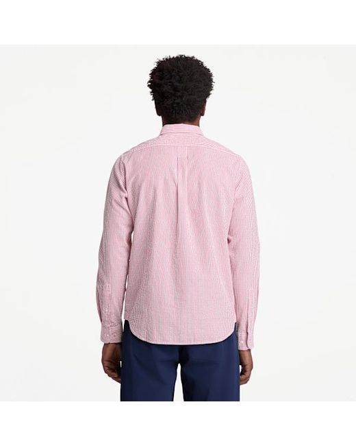 Timberland Pink Long-Sleeve Seersucker Striped Shirt For for men