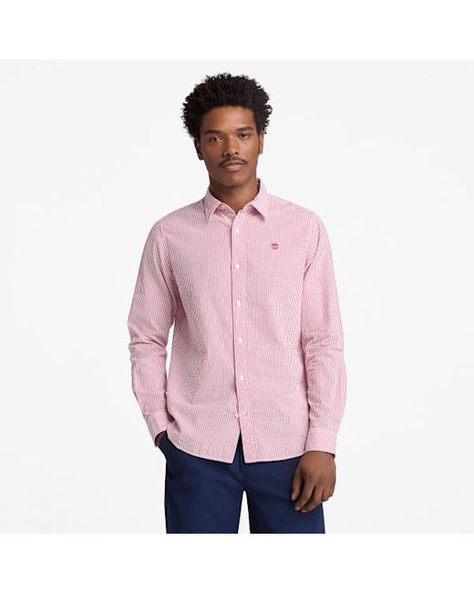 Timberland Pink Long-Sleeve Seersucker Striped Shirt For for men
