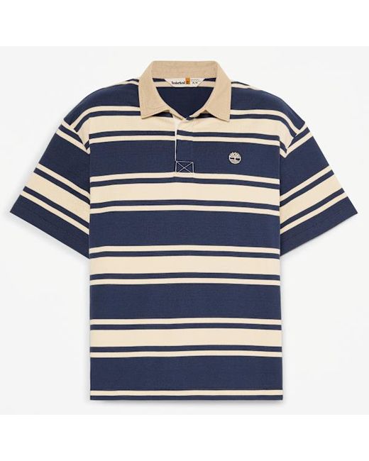 Timberland Blue All Gender Striped Short-Sleeve Rugby Polo