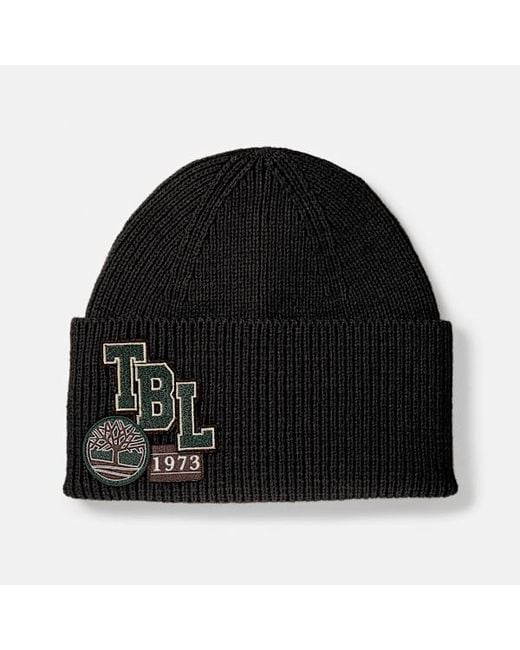 Timberland Black Layered Patch Beanie For for men