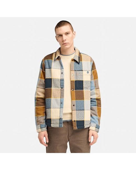 Timberland Fleece-lined Plaid Overshirt For Men In Yellow/blue, Man, Yellow, Size: 3xl for men