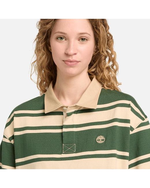 Timberland Green All Gender Striped Short-Sleeve Rugby Polo