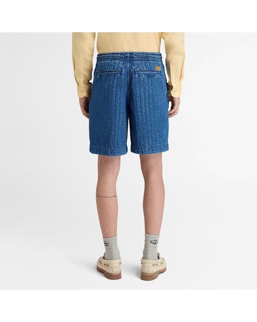 Timberland Blue Herringbone Denim Short For for men