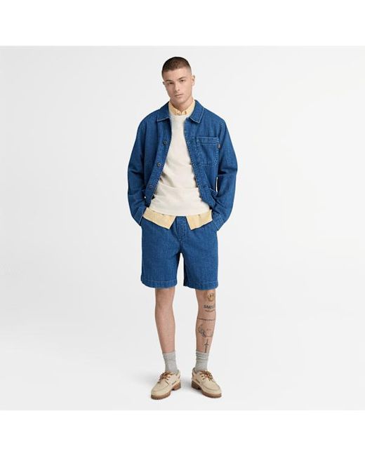 Timberland Blue Herringbone Denim Short For for men