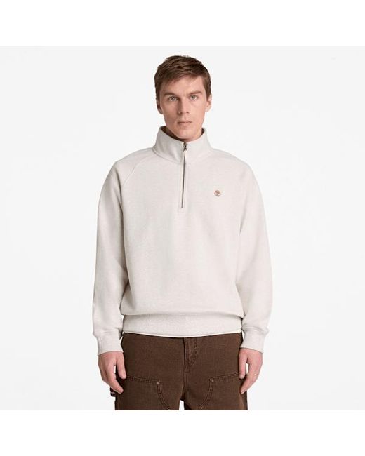 Timberland White Exeter River Embroidered Logo Quarter-Zip Sweatshirt For for men