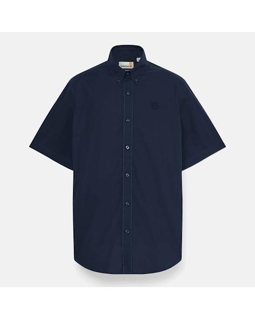 Timberland Short Sleeve Stretch Poplin Shirt For Men In Dark Blue, Man, Blue, Size: L for men