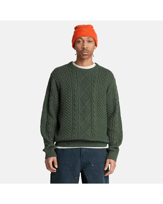 Timberland Green Phillips Brook Cable-Knit Crewneck Jumper For for men