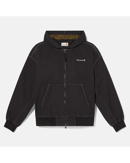 Timberland Black All Gender Washed Duck Canvas Hooded Bomber