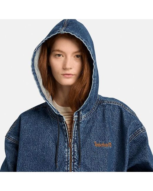 Timberland Blue All Gender Denim Full-Zip Hooded Bomber