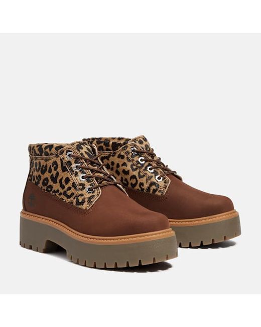 Timberland Brown Leopard Platform Stone Street Chukka Boot For