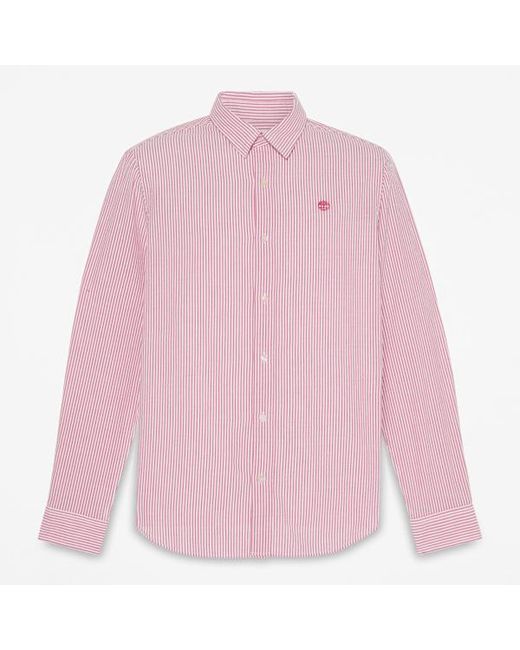 Timberland Pink Long-Sleeve Seersucker Striped Shirt For for men