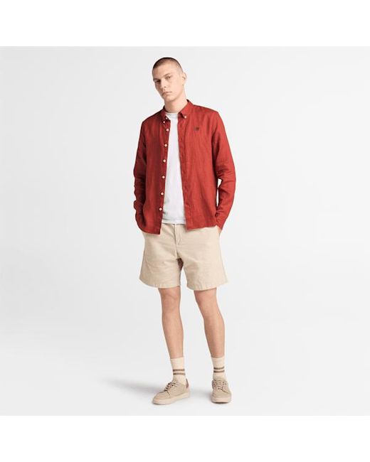 Timberland Mill Brook Linen Shirt For Men In Red, Man, Red, Size: L for men