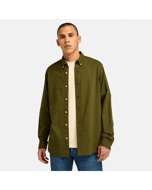 Timberland Long Sleeve Stretch Poplin Shirt For Men In Green, Man, Green, Size: L for men