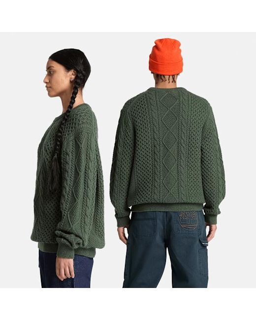 Timberland Green Phillips Brook Cable-Knit Crewneck Jumper For for men