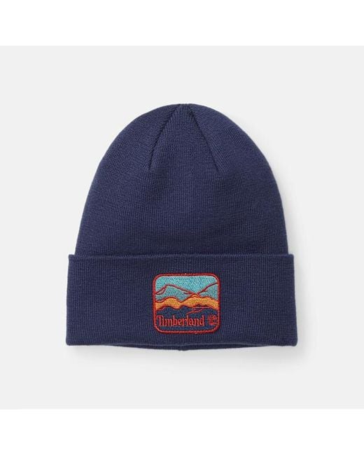 Timberland Beanie With Mountain Patch For Men In Dark Blue, Man, Blue for men