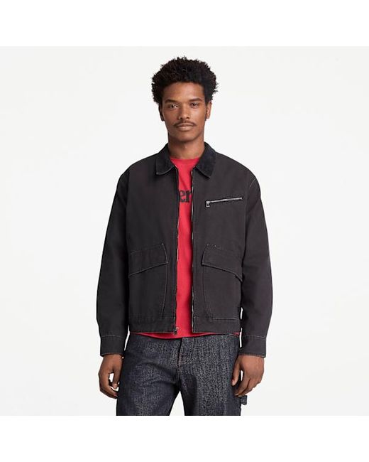 Timberland Black Strafford Quilted Washed Canvas Printed Jacket for men