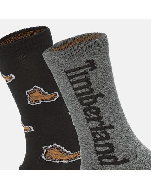 Timberland Black 2-Pack All-Over Boot Print Crew Sock