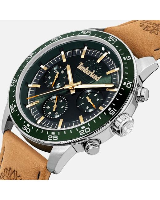 Timberland Green Parkman Leather Strap Watch For Men, Man, Brown for men