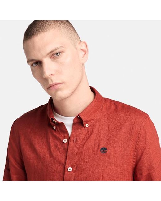 Timberland Mill Brook Linen Shirt For Men In Red, Man, Red, Size: L for men
