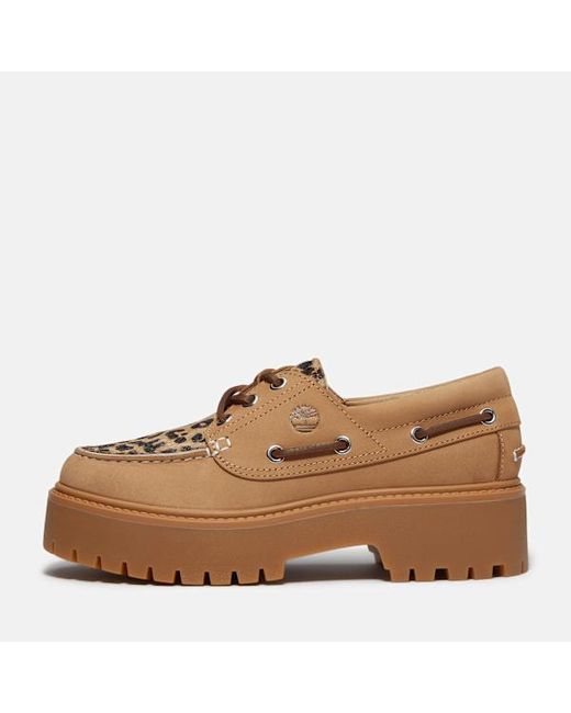 Timberland Natural Leopard Platform Stone Street Boat Shoe For