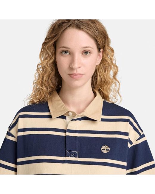 Timberland Blue All Gender Striped Short-Sleeve Rugby Polo