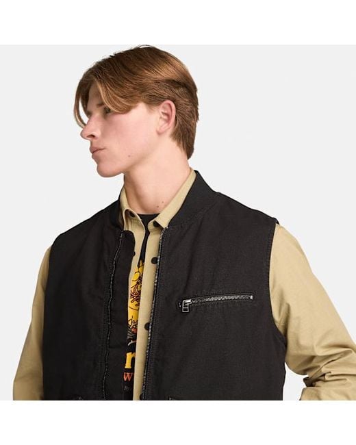 Timberland Washed Canvas Gilet For Men In Black, Man, Black, Size: 3xl for men