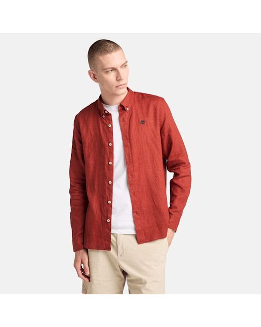 Timberland Mill Brook Linen Shirt For Men In Red, Man, Red, Size: L for men