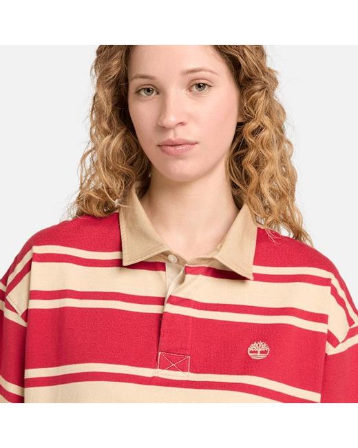 Timberland Red All Gender Striped Short-Sleeve Rugby Polo
