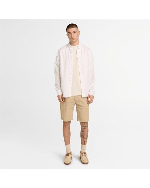 Timberland Long-sleeve Stretch Poplin Shirt For Men In White, Man, White, Size: L