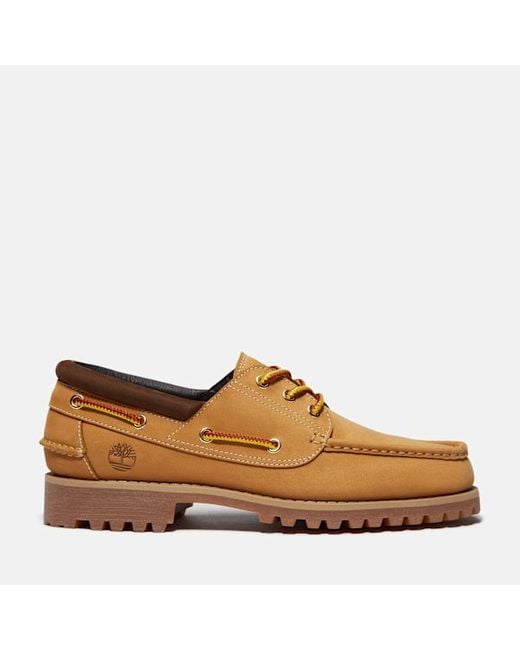 Timberland Authentic 3-Eye Lug Handsewn Boat Shoe For in Brown for