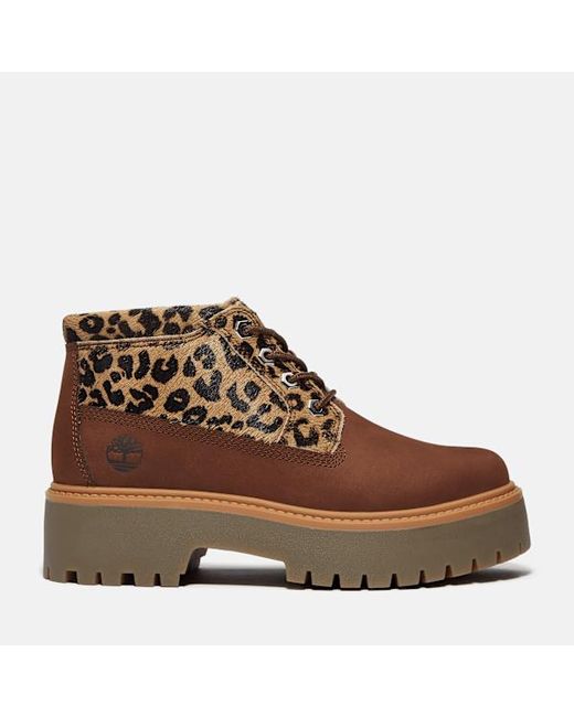 Timberland Brown Leopard Platform Stone Street Chukka Boot For