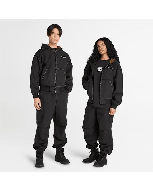 Timberland Black All Gender Washed Duck Canvas Hooded Bomber