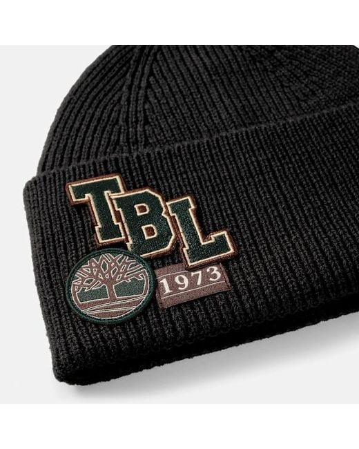 Timberland Black Layered Patch Beanie For for men