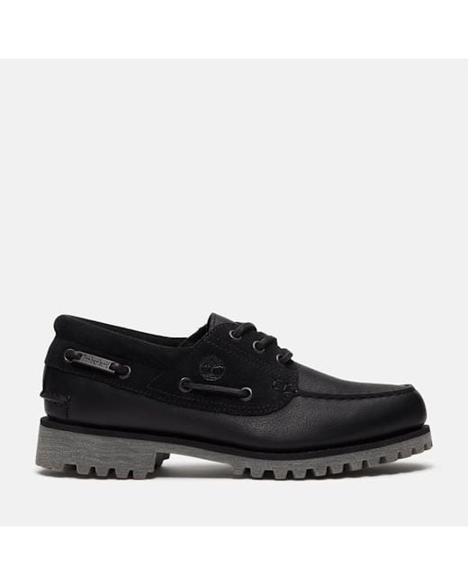 Timberland Black Authentic 3-Eye Lug Handsewn Boat Shoe For for men