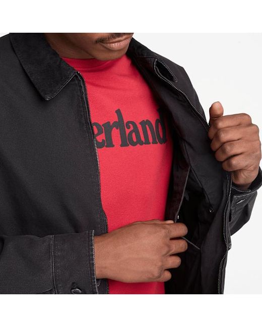 Timberland Black Strafford Quilted Washed Canvas Printed Jacket for men