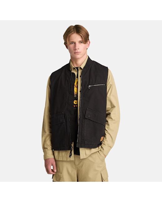 Timberland Washed Canvas Gilet For Men In Black, Man, Black, Size: 3xl for men