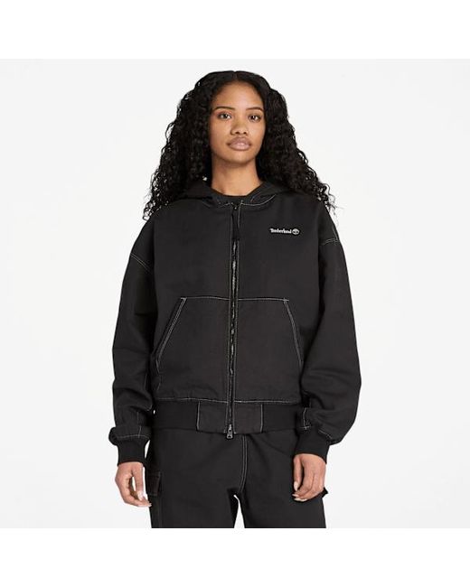 Timberland Black All Gender Washed Duck Canvas Hooded Bomber