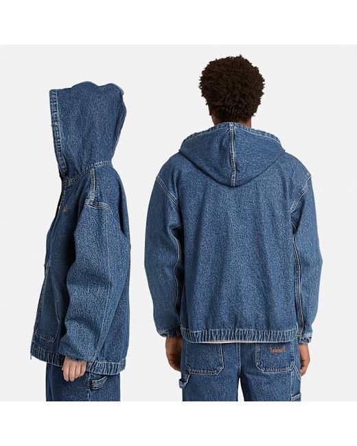 Timberland Blue All Gender Denim Full-Zip Hooded Bomber