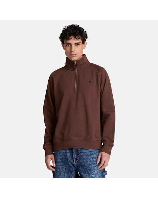 Timberland Brown Exeter River Embroidered Logo Quarter-Zip Sweatshirt For for men